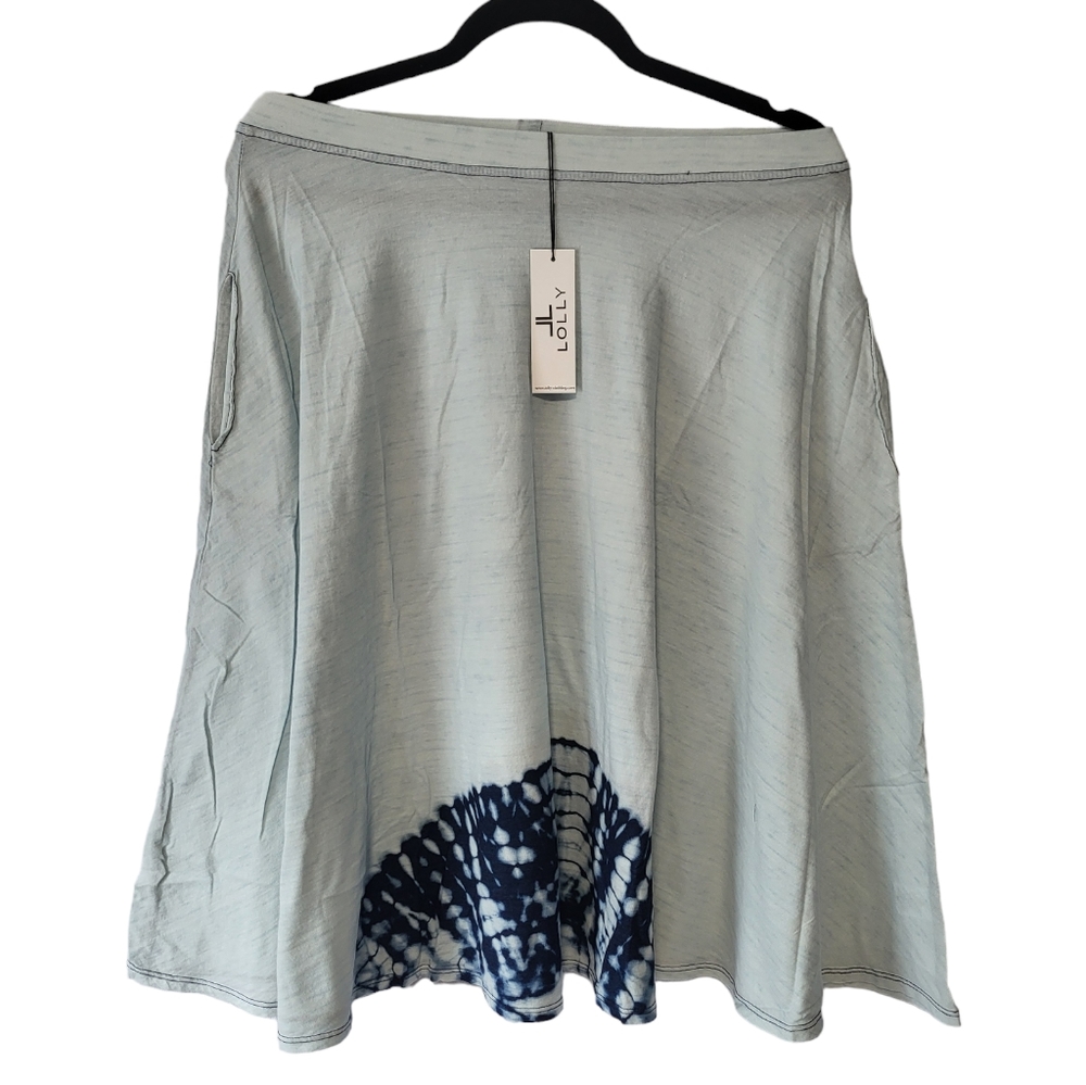 Lolly Women's Elastic Waist light Blue Textured Midi Tie Dye Skirt Size Medium